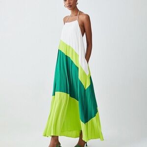 Karen Millen Color Block Maxi Dress in White, Green, and Lime
